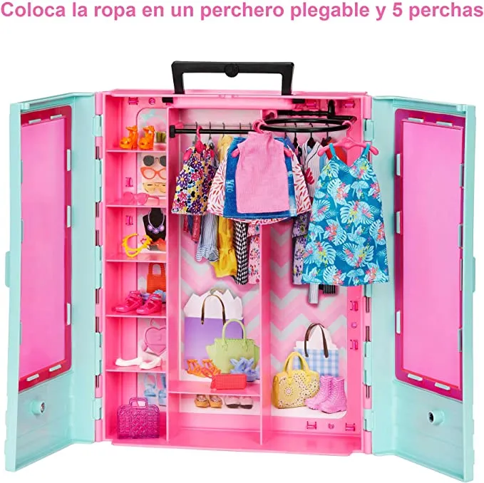 Armario de Barbie, incluye ropa, accesorios, zapatos y perchas (Mattel HKR92)